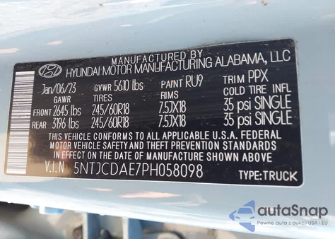 2023 Hyundai Santa Cruz Sel из США, поврежденный, VIN 5NTJCDAE7PH058098